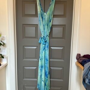 Latched Mama Blue and Green Tie-Dye Maxi Romper